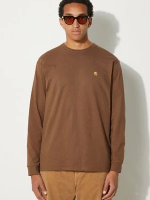 Carhartt WIP longsleeve bawełniany Chase kolor brązowy z aplikacją I026392.218XX