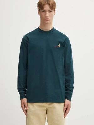 Carhartt WIP longsleeve bawełniany L/S American Script kolor turkusowy gładki I029955.0AUXX