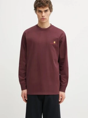 Carhartt WIP longsleeve bawełniany L/S American Script T-Shirt kolor bordowy z aplikacją I029955.33KXX