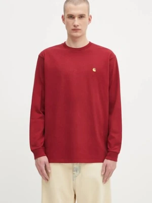 Carhartt WIP longsleeve bawełniany L/S Chase kolor czerwony z aplikacją I026392.30QXX