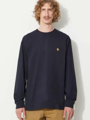 Carhartt WIP longsleeve bawełniany L/S Chase T-shirt kolor granatowy gładki