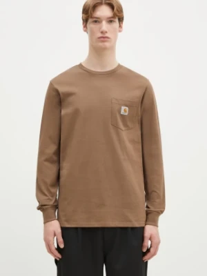 Carhartt WIP longsleeve bawełniany Longsleeve Pocket kolor brązowy gładki I030437.2LTXX