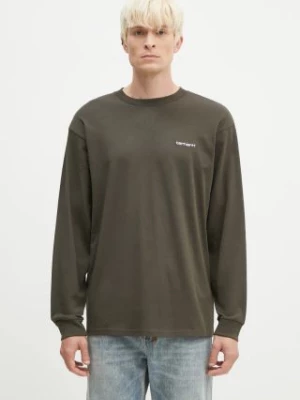 Carhartt WIP longsleeve bawełniany Script Embroidery kolor zielony z aplikacją I032306.00XXX