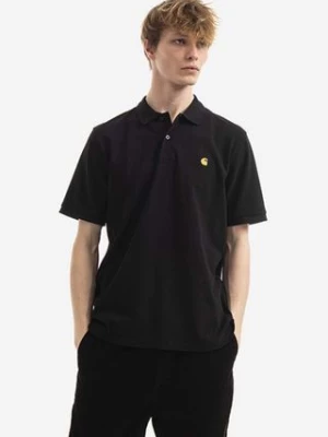 Carhartt WIP polo bawełniane Chase Pique kolor czarny gładki I023807.BLACK.GOLD-BLACK.GOLD