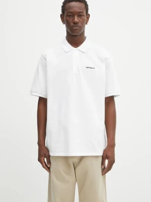 Carhartt WIP polo bawełniane S/S Carhartt Script męski kolor biały gładki I035231.00AXX