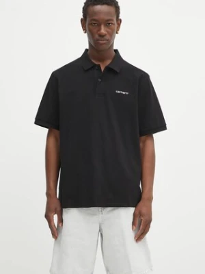 Carhartt WIP polo bawełniane S/S Carhartt Script męski kolor czarny gładki I035231.0D2XX
