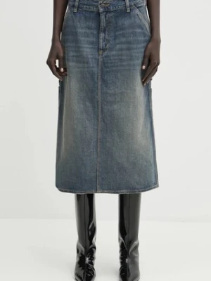 Carhartt WIP spódnica bawełniana W' Single Knee Skirt kolor niebieski midi prosta I034224.014Q