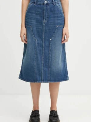Carhartt WIP spódnica jeansowa W' Double Knee Skirt kolor niebieski midi prosta I035880.014L