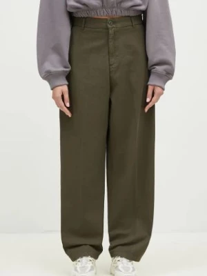 Carhartt WIP spodnie bawełniane Brady Pant kolor zielony szerokie high waist I033770.666GT