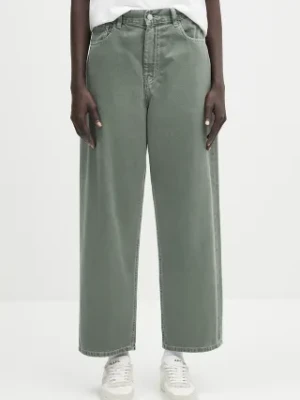 Carhartt WIP spodnie bawełniane Brandon Pant damskie kolor zielony szerokie high waist I034837