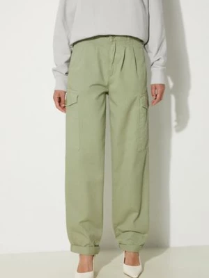 Carhartt WIP spodnie bawełniane Collins Pant kolor zielony fason cargo high waist I029789.29MGD