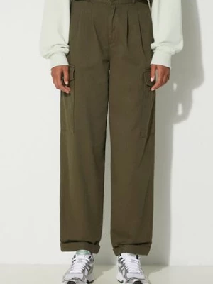 Carhartt WIP spodnie bawełniane Collins Pant kolor zielony szerokie high waist I029789.666GD