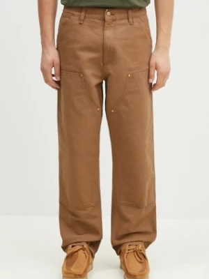 Carhartt WIP spodnie bawełniane Double Knee Pant kolor brązowy proste I031501.HZ02