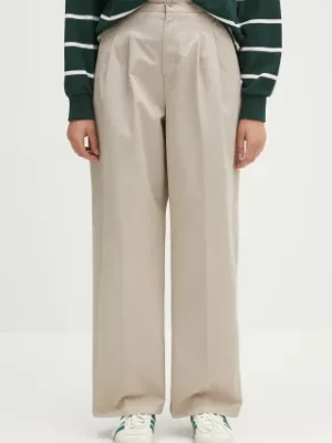 Carhartt WIP spodnie bawełniane Leola Pant damskie kolor beżowy szerokie high waist I033147
