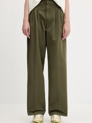 Carhartt WIP spodnie bawełniane Leola Pant damskie kolor zielony szerokie high waist I033147