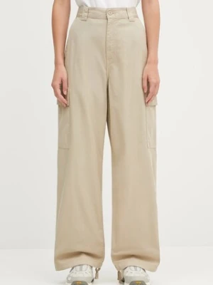 Carhartt WIP spodnie bawełniane W' Kingston damskie kolor beżowy proste high waist I035580.G1GD