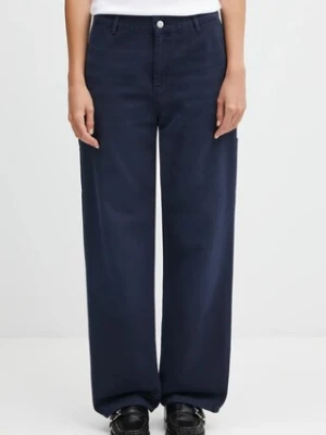 Carhartt WIP spodnie bawełniane W' Pierce Pant Straight damskie kolor granatowy proste high waist I034829.1C4O