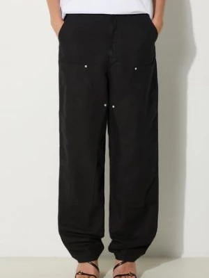 Carhartt WIP spodnie z domieszką lnu Ethel Double Knee Pant kolor czarny szerokie high waist I033573.8902