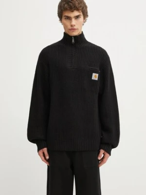 Carhartt WIP sweter z dodatkiem wełny Detroit Half Zip Sweater męski kolor czarny ciepły z półgolfem I035398.89XX