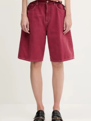 Carhartt WIP szorty jeansowe Brandon Short damskie kolor czerwony gładkie high waist I034839