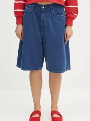 Carhartt WIP szorty jeansowe Brandon Short damskie kolor granatowy gładkie high waist I034839