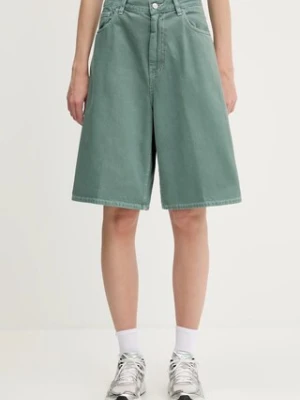 Carhartt WIP szorty jeansowe Brandon Short damskie kolor zielony gładkie high waist I034839