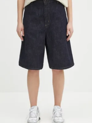 Carhartt WIP szorty jeansowe Brandon Single Knee Short damskie kolor granatowy gładkie high waist I034875