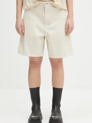 Carhartt WIP szorty jeansowe Drewe Short damskie kolor beżowy gładkie high waist I034834
