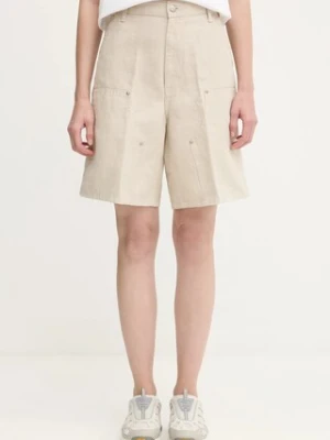 Carhartt WIP szorty z domieszką lnu W' Branford Double Knee damskie kolor beżowy gładkie high waist I035574.502
