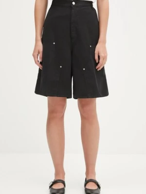 Carhartt WIP szorty z domieszką lnu W' Branford Double Knee damskie kolor czarny gładkie high waist I035574.89GD