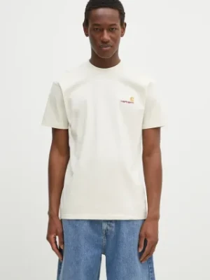 Carhartt WIP t-shirt bawełniany American Script kolor beżowy gładki I029956-NATURAL