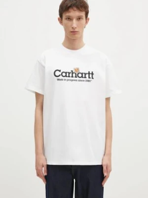 Carhartt WIP t-shirt bawełniany Label Script męski kolor biały z nadrukiem I034421.02XX