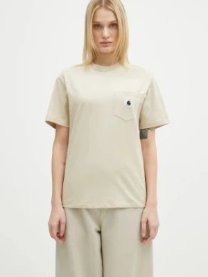 Carhartt WIP t-shirt bawełniany Pocket damski kolor beżowy I032215.2LPXX