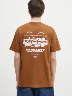 Carhartt WIP t-shirt bawełniany Runaway męski kolor brązowy z nadrukiem I034409.2IQXX