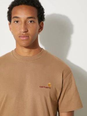 Carhartt WIP t-shirt bawełniany S/S American Script męski kolor beżowy z aplikacją I029956.2FSXX