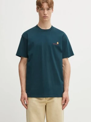 Carhartt WIP t-shirt bawełniany S/S American Script męski kolor turkusowy gładki I029956.0AUXX