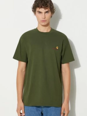 Carhartt WIP t-shirt bawełniany S/S American Script męski kolor zielony z aplikacją I029956.2BRXX