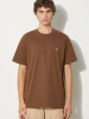 Carhartt WIP t-shirt bawełniany S/S Chase męski kolor brązowy gładki I026391.218XX