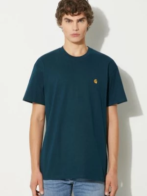 Carhartt WIP t-shirt bawełniany S/S Chase męski kolor turkusowy gładki I026391.2D0XX