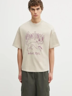 Carhartt WIP t-shirt bawełniany S/S Hackwork T-Shirt męski kolor beżowy z nadrukiem I035434.2LP60
