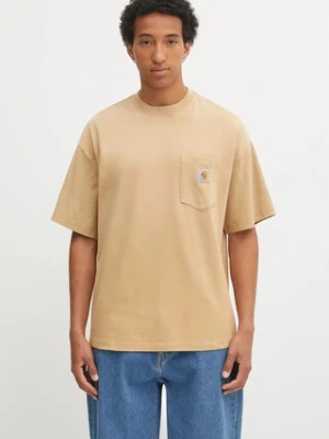 Carhartt WIP t-shirt bawełniany S/S Hudson Pocket męski kolor brązowy gładki I035140.07E5F