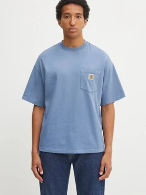 Carhartt WIP t-shirt bawełniany S/S Hudson Pocket męski kolor niebieski gładki I035140.1YI5F