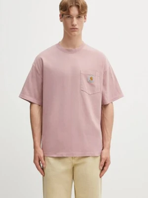 Carhartt WIP t-shirt bawełniany S/S Hudson Pocket męski kolor różowy gładki I035140.1XF5F