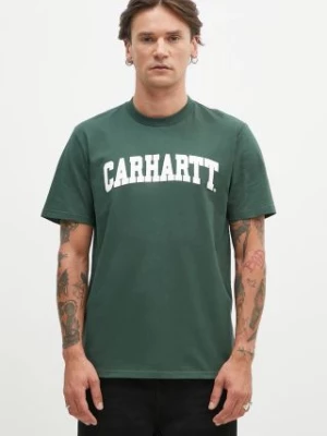 Carhartt WIP t-shirt bawełniany S/S University męski kolor zielony z nadrukiem I034851.2DSXX