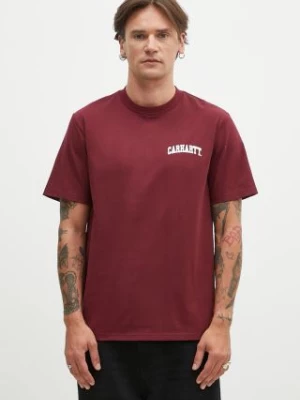 Carhartt WIP t-shirt bawełniany S/S University Script męski kolor bordowy z nadrukiem I034852.2DRXX