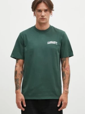 Carhartt WIP t-shirt bawełniany S/S University Script męski kolor zielony z nadrukiem I034852.2DSXX