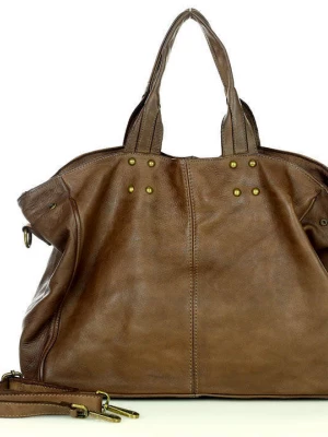CARLA - Torebka designerska shopper bag vera pelle skóra czekoladowy brąz Merg