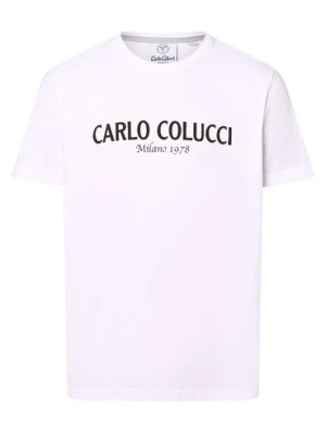 Carlo Colucci Koszulka męska Mężczyźni Bawełna biały nadruk,