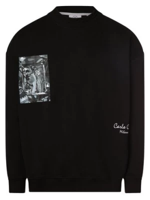 Carlo Colucci Męska bluza nierozpinana Mężczyźni Bawełna czarny wzorzysty,