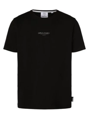 Carlo Colucci T-shirt męski Mężczyźni Bawełna czarny jednolity,